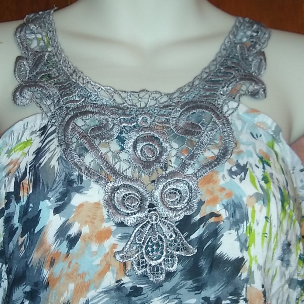 Solaris multicolor crotchet neck lace trim romper